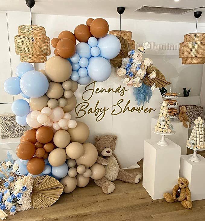 Retro Cocoa Macaron Blue Balloon Arch Garland 176 pcs for Baby Showers Bridal Parties Weddings Anniversary Prom Graduation Gender Reveal Birthdays