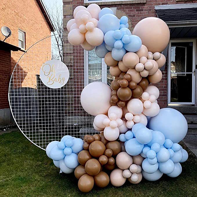 Retro Cocoa Macaron Blue Balloon Arch Garland 176 pcs for Baby Showers Bridal Parties Weddings Anniversary Prom Graduation Gender Reveal Birthdays