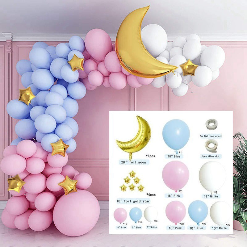Macaron Pink Blue Foil Moon Balloon Garland Kit 119 pcs for Birthday Parties Gender Reveals Weddings Anniversary Bridal Showers Graduations