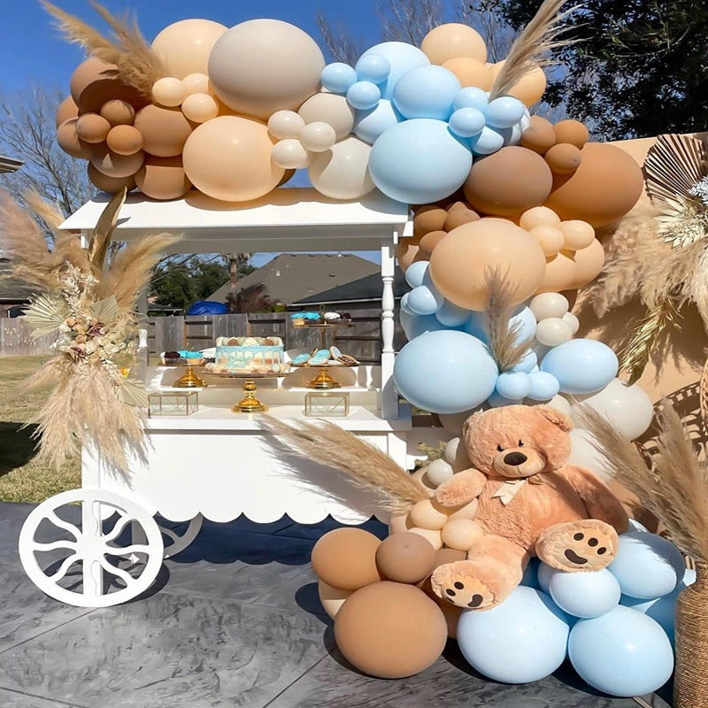 Retro Cocoa Macaron Blue Balloon Arch Garland 176 pcs for Baby Showers Bridal Parties Weddings Anniversary Prom Graduation Gender Reveal Birthdays