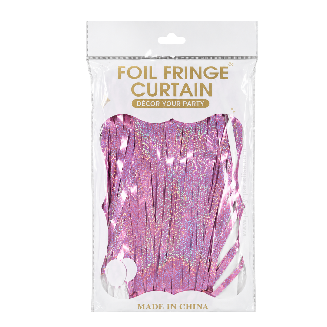 Pink Holographic Foil Fringe Curtain Backdrop, 3.28Ft x 7.05Ft Metallic Tinsel Foil Fringe Streamers Curtains for Party, Photo Booth Props, Decoration Supplies