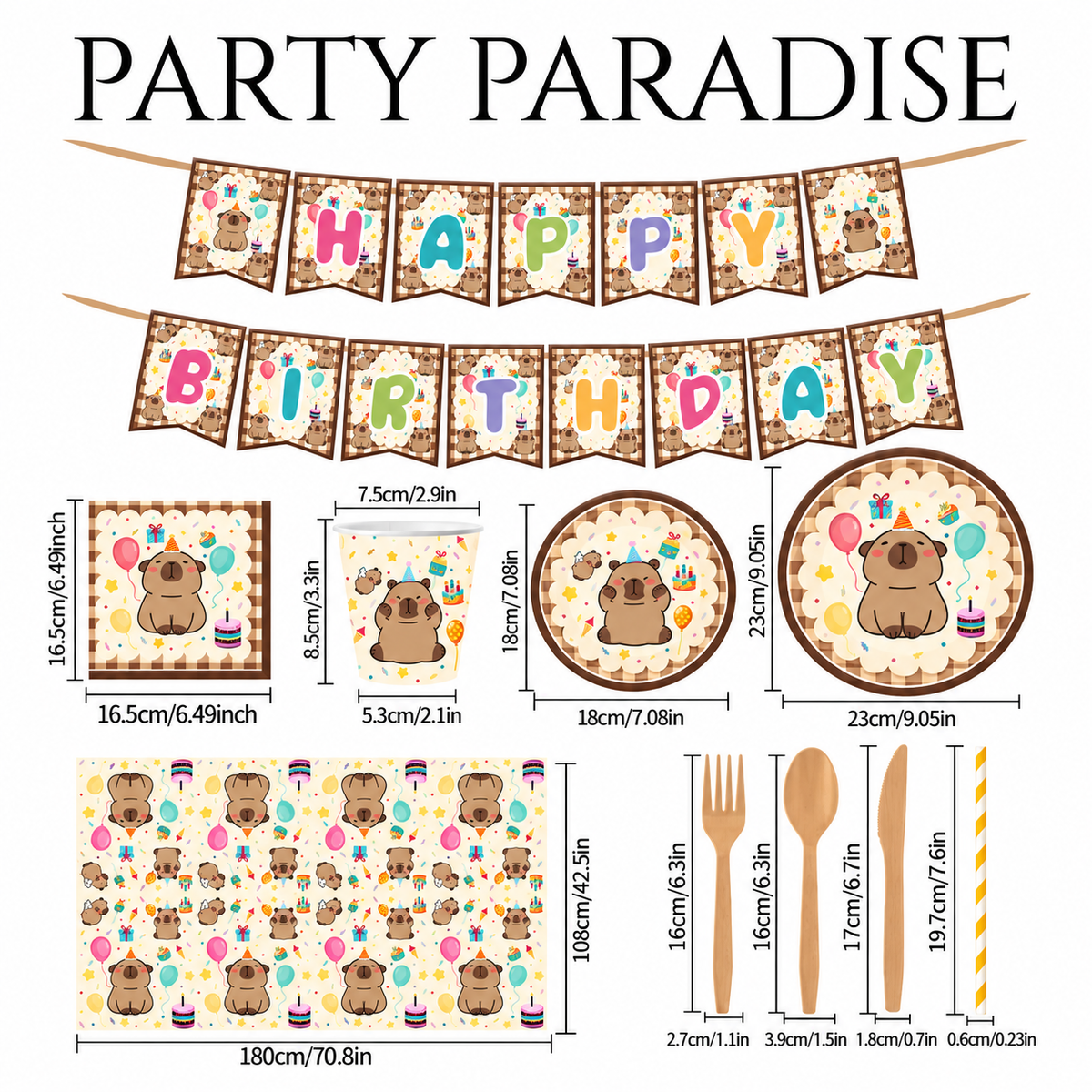 92 PCS SET Capybara Tableware Set Party Kit for Birthdays