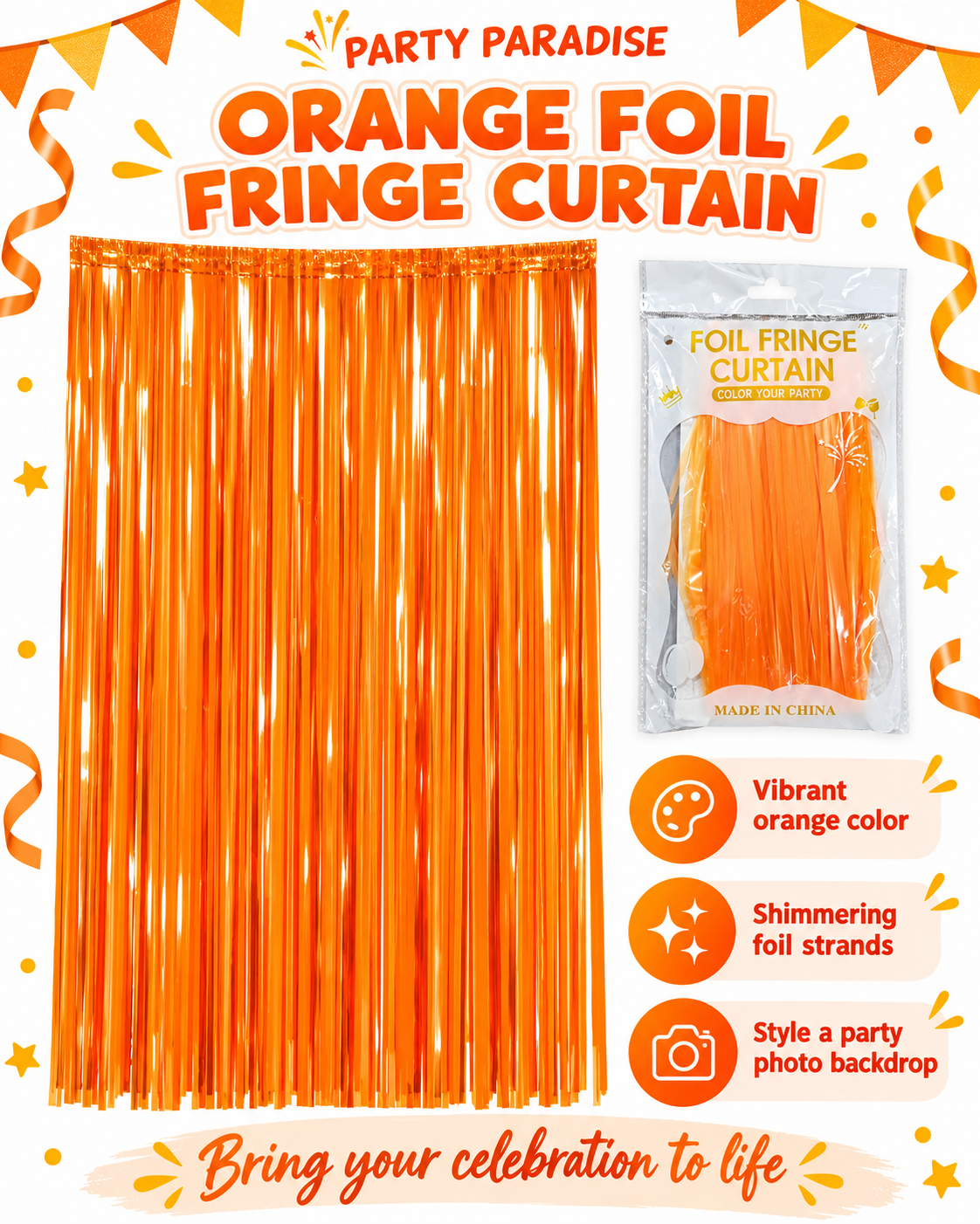 Fringe Backdrop Curtain Pastel Orange 2-pack