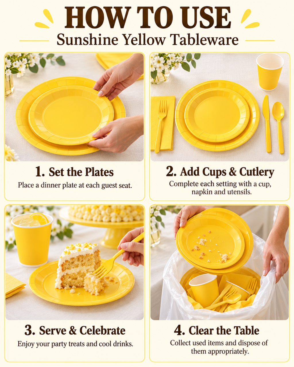 Yellow Dinner Party Tableware Set for birthdays, weddings celebrations 161PCS