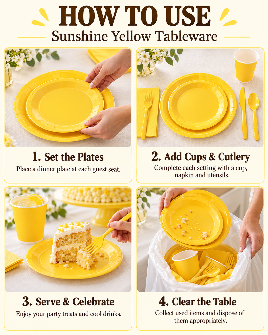 Yellow Dinner Party Tableware Set for birthdays, weddings celebrations 161PCS