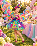 Girls 3D Candy Dress Costume Party Birthday Dress 5pcs