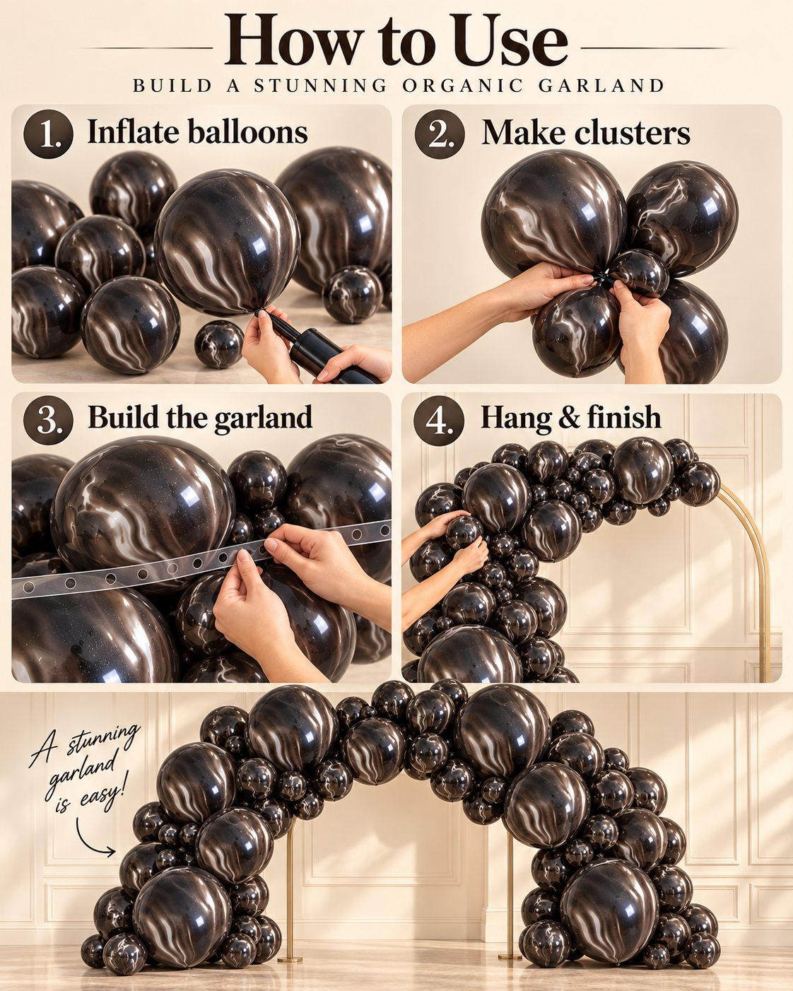 Black agate (Marble) Balloons 12in 100pk For Birthdays Parties Weddings Anniversary Corporate Events Holiday Celebrations