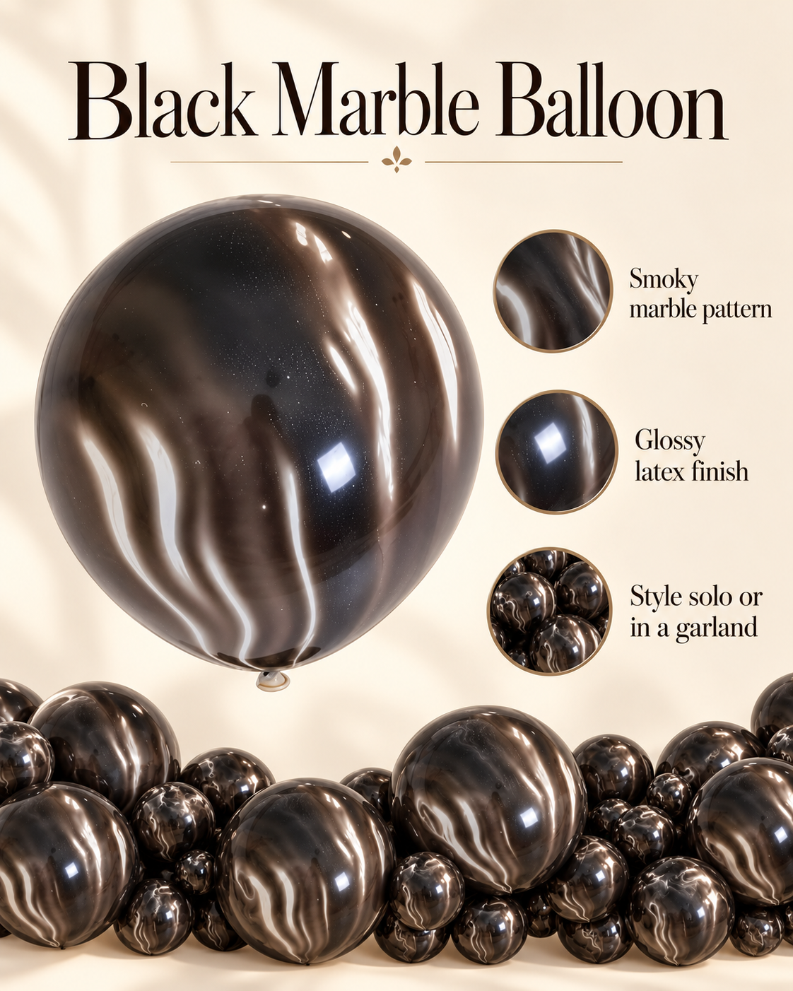 Black agate (Marble) Balloons 12in 100pk For Birthdays Parties Weddings Anniversary Corporate Events Holiday Celebrations