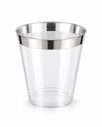 Silver Rimmed Transparent Plastic Cup Single Wall Disposable Champagne Glass 9 oz for Party Wedding 20 PCS