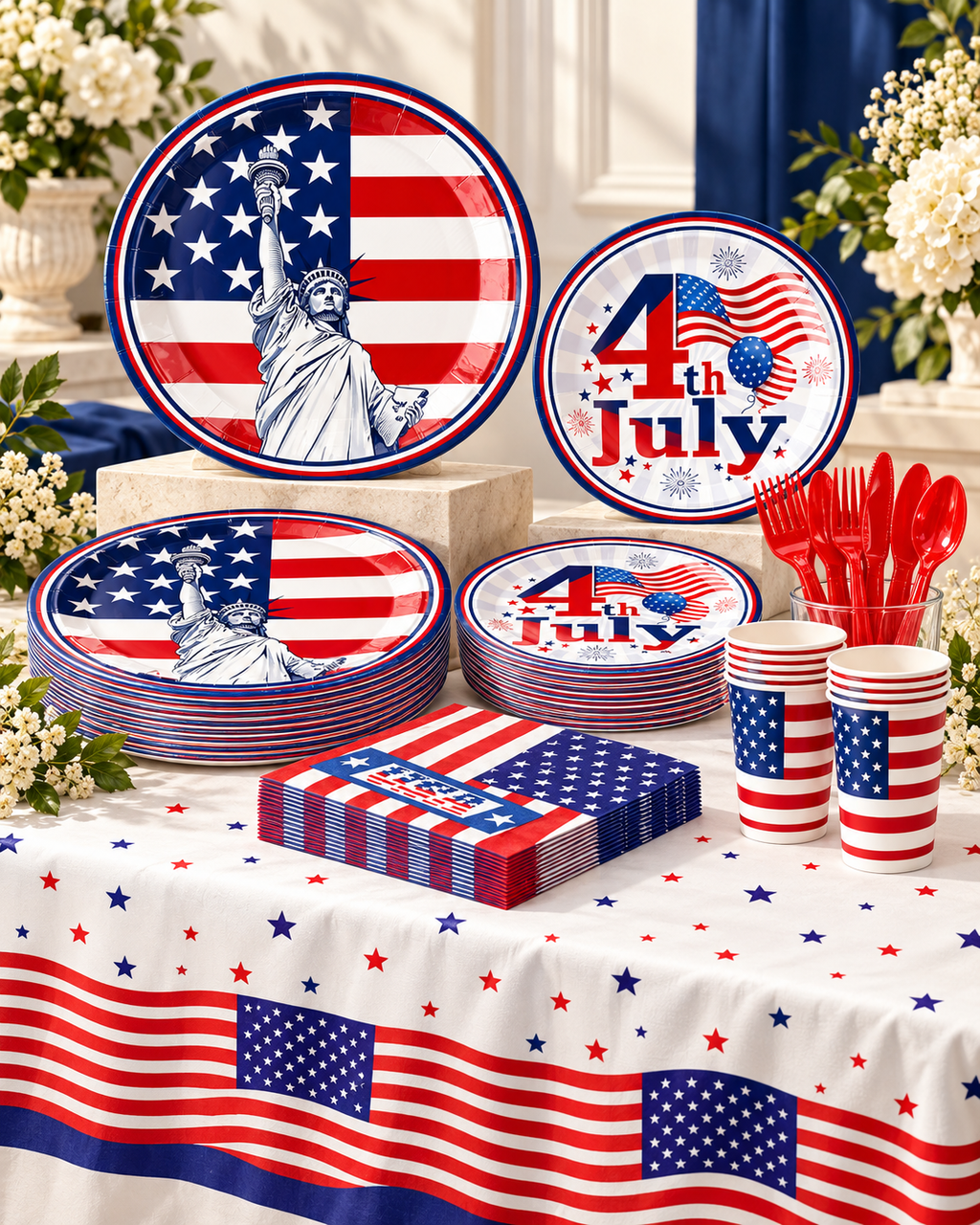 4th July Tableware Sets 91pcs for American Independence Day Party Complete Party Bundle Kits