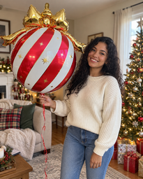 Red White and Gold Christmas Ornament Inflatable Balloons for Holiday Parties