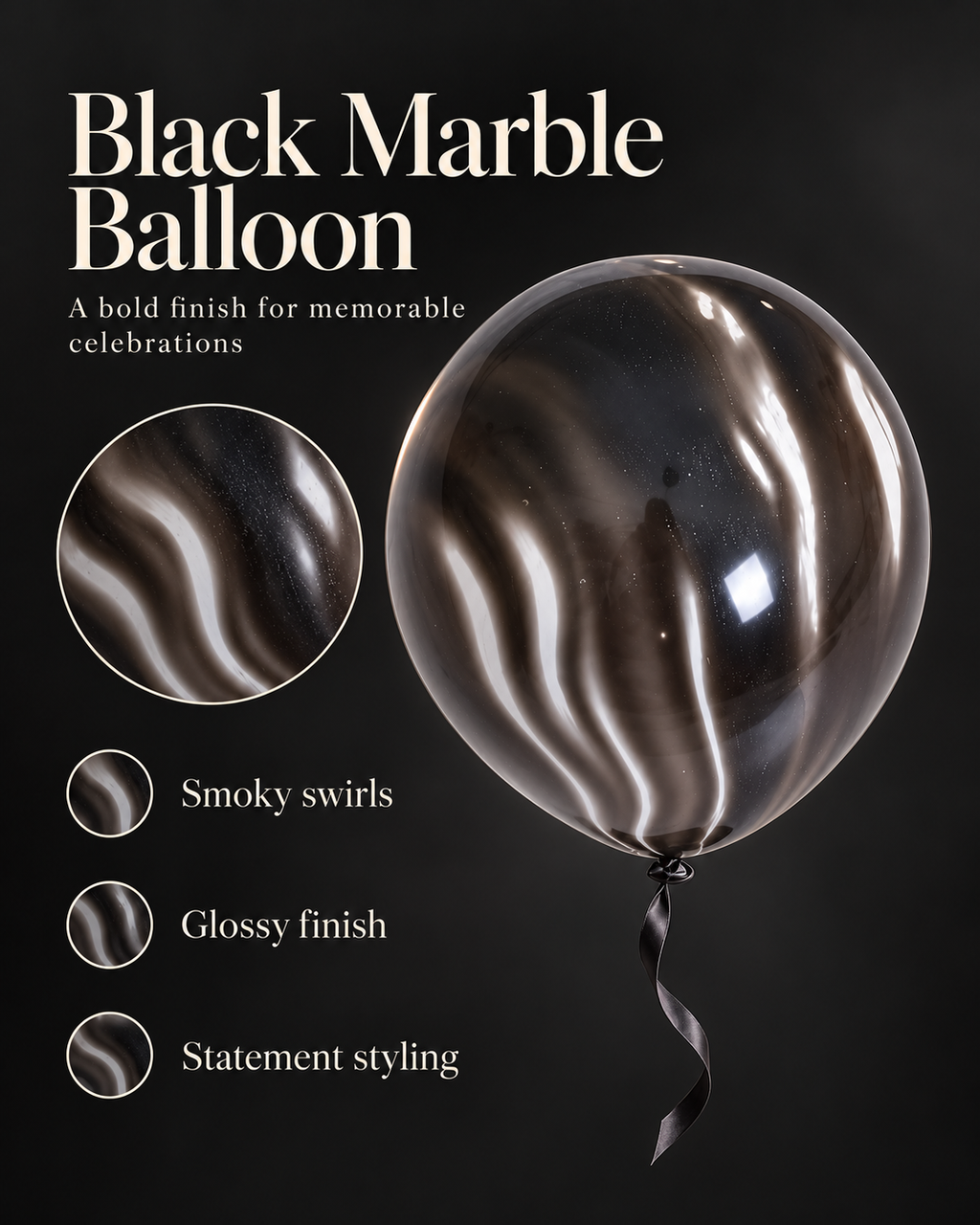 Black agate (Marble) Balloons 12in 100pk For Birthdays Parties Weddings Anniversary Corporate Events Holiday Celebrations