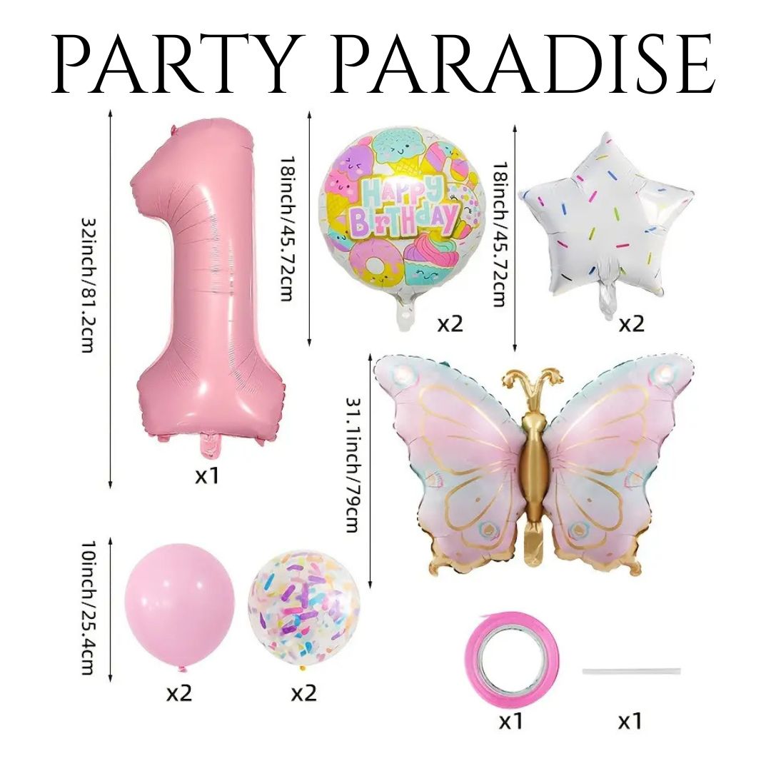 Pink Number Balloon Set Pink with Butterfly Balloons Circular Balloons Star Themed Parties  for Girls' Birthdays Party Secondary image