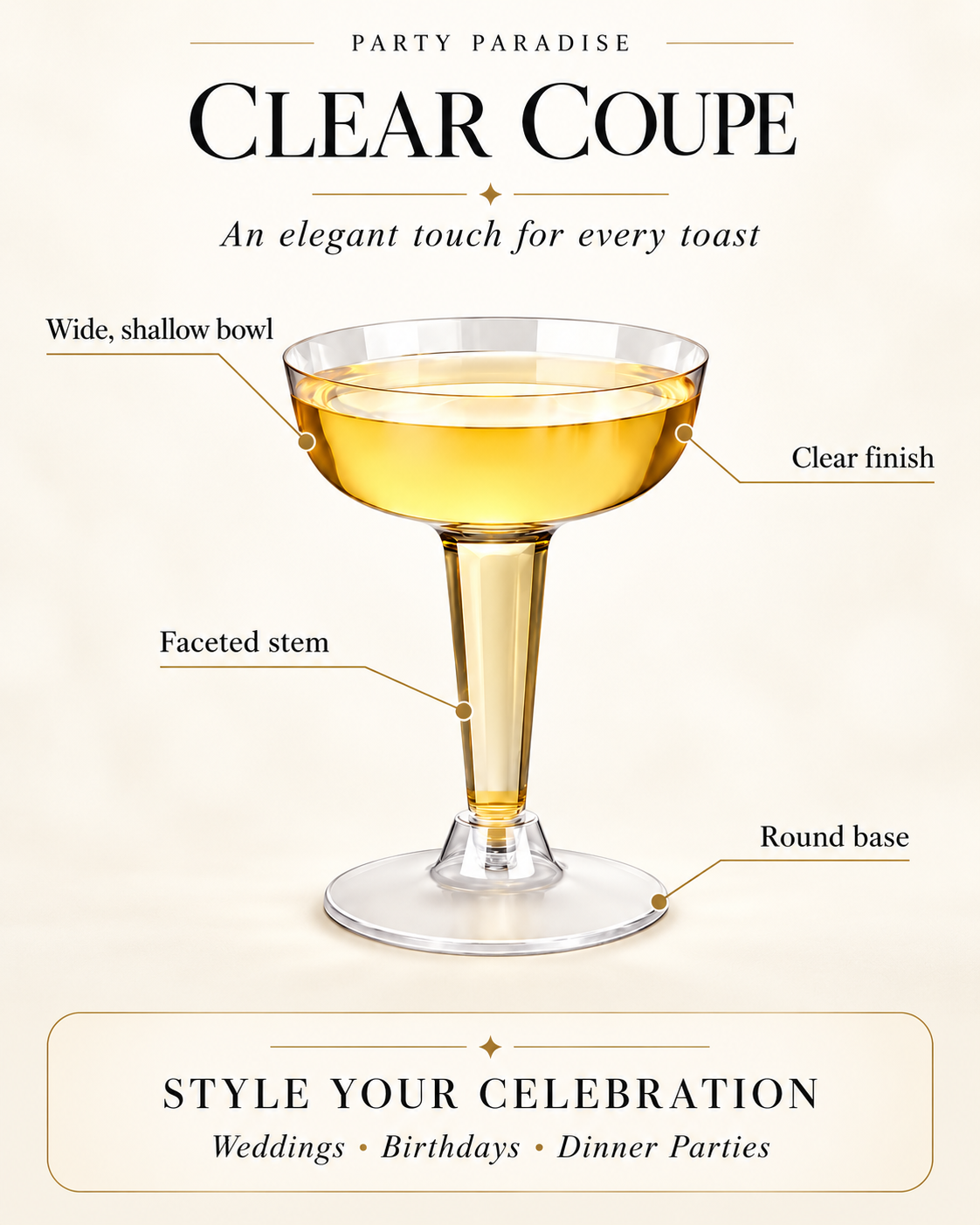 Clear Coupe Disposable drinkware for Cocktails Wedding Parties 20 PCS