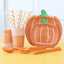 Pumpkin Tableware Set for fall celebration that includes plates, cups, cutlery for 10 guests