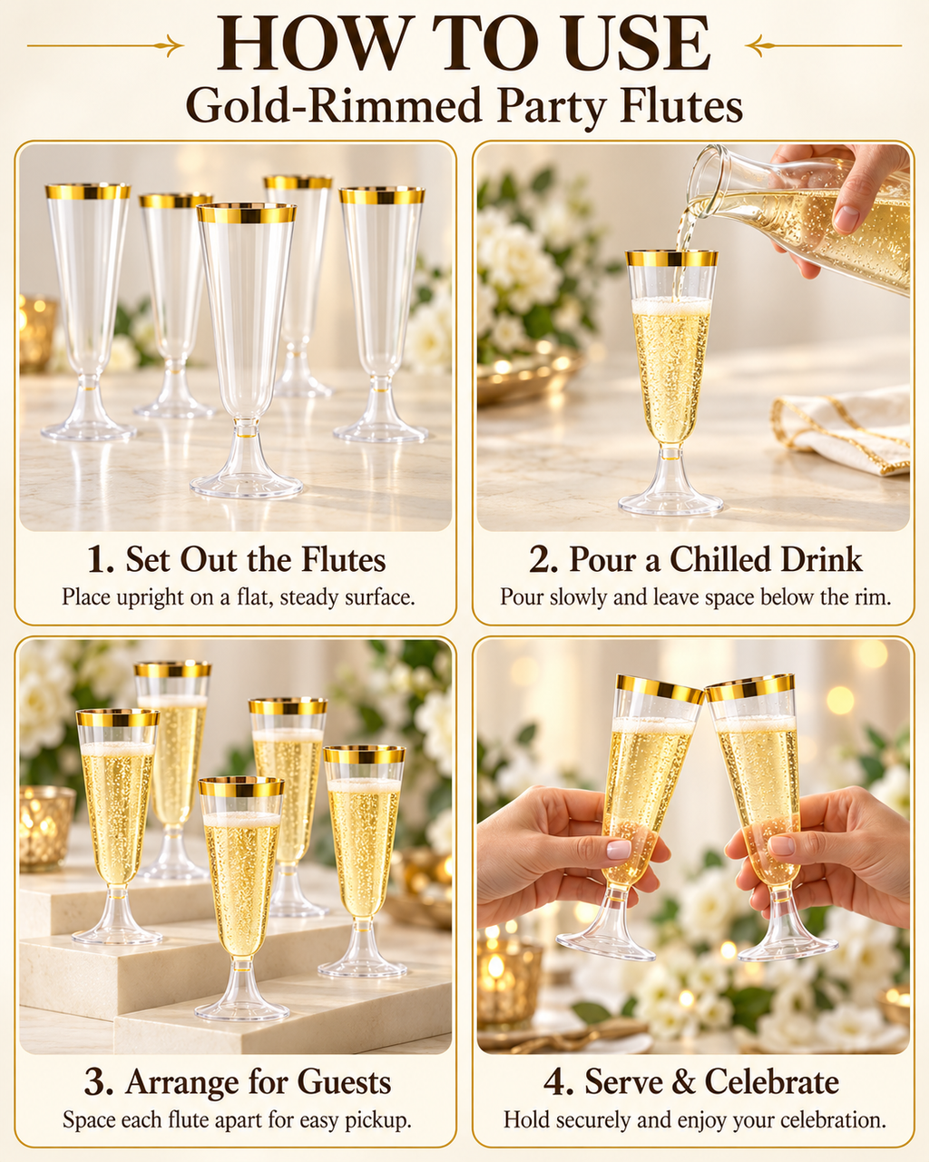 Disposable Transparent Detachable Colorful Elegant Party Wedding Bar Event Cocktail Champagne Plastic Cup 20CT