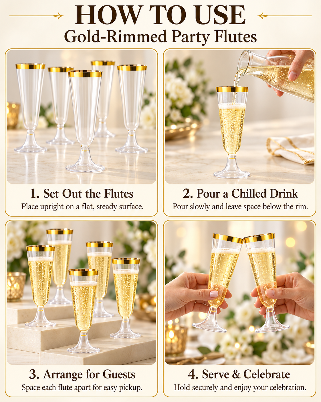 Disposable Transparent Detachable Colorful Elegant Party Wedding Bar Event Cocktail Champagne Plastic Cup 20CT