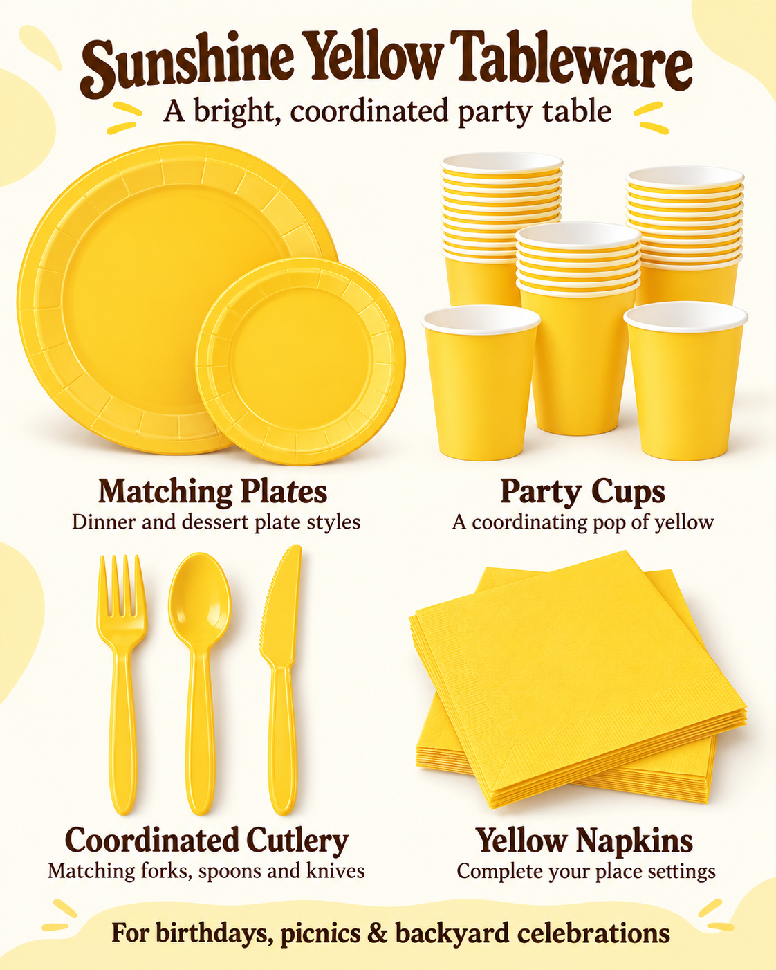 Yellow Dinner Party Tableware Set for birthdays, weddings celebrations 161PCS