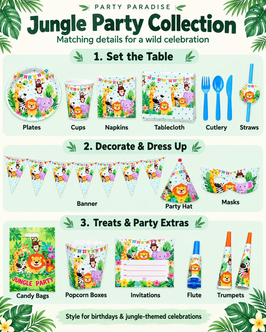 Jungle Animal Themed Tableware set 136pcs