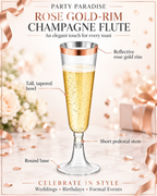 Rose Gold Rim Champagne Flute for Weddings Birthday Bridal Party 20 PCS