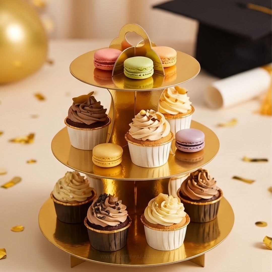3-Tier Cupcake Stand, Cardboard Cupcake Tower, Dessert Cup Cake Stand Tower for Birthday Wedding Party Decoration, Cupcake Tier Stand 1 Set (Gold) Main image