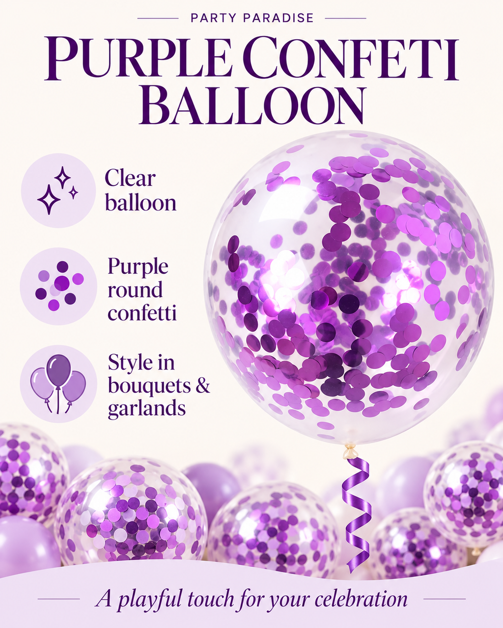 Confetti Balloon in Purple 12 ins 25pk For Birthdays, Weddings, Anniversary, Corporate Events