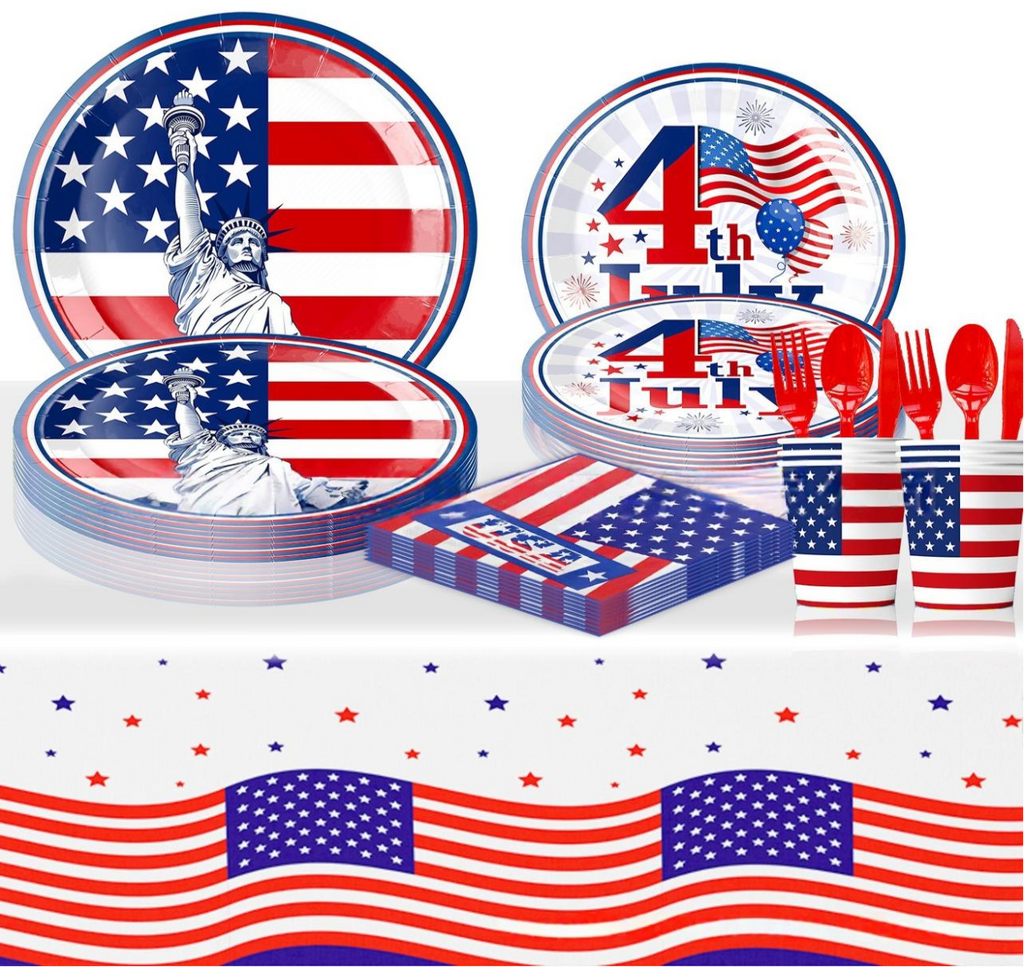 4th July Tableware Sets 91pcs for American Independence Day Party Complete Party Bundle Kits