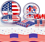 4th July Tableware Sets 91pcs for American Independence Day Party Complete Party Bundle Kits