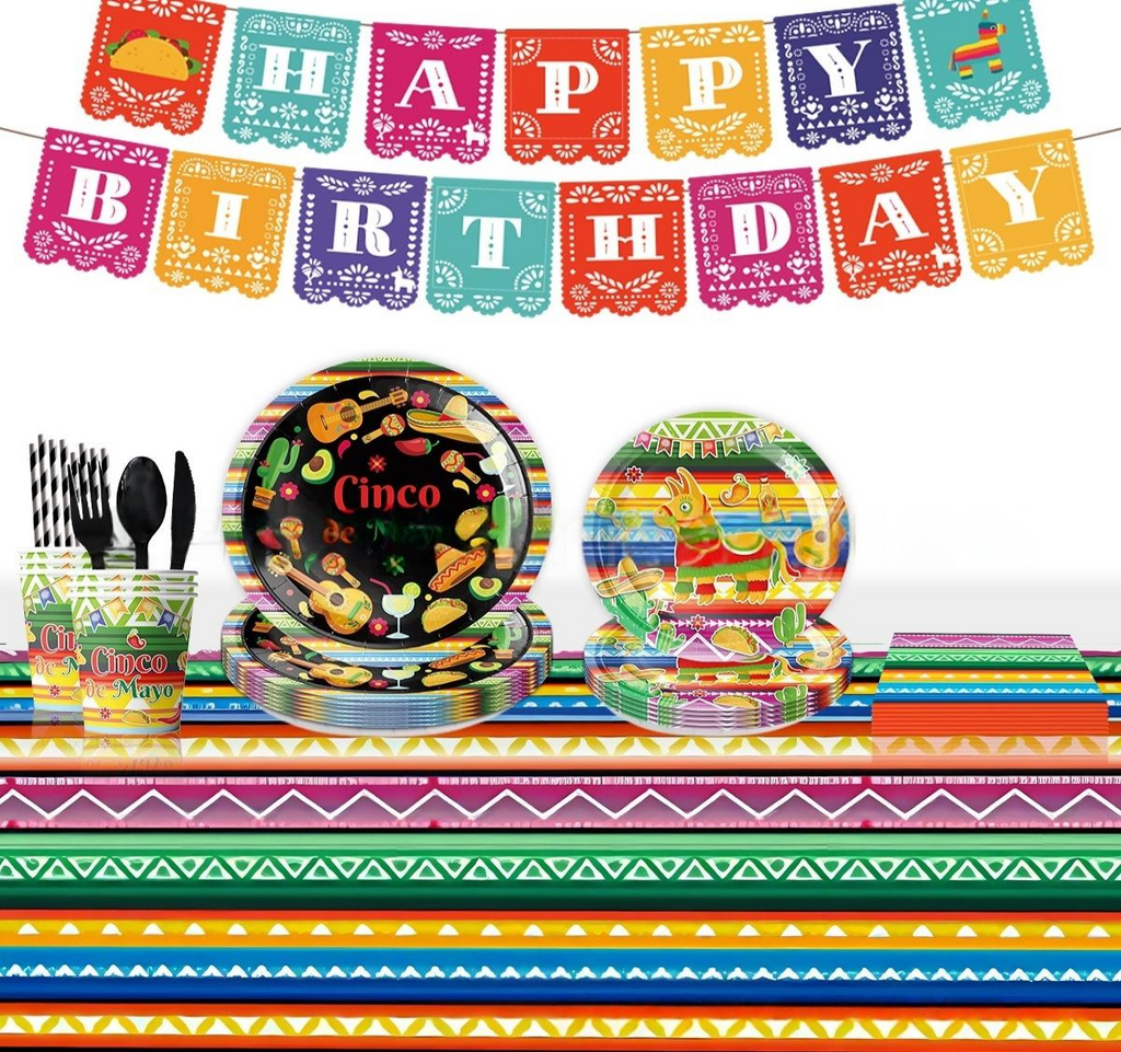 Cinco de Mayo Tableware Set Party Kit 135pcs for Birthdays Mexican Carnival Fiesta Festival
