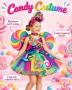 Girls 3D Candy Dress Costume Party Birthday Dress 5pcs