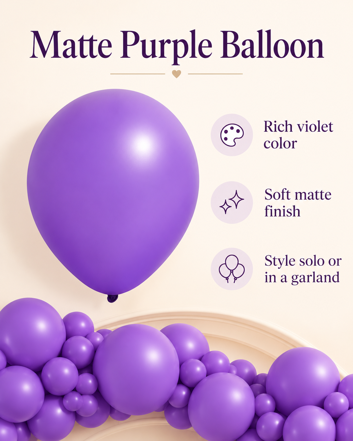 Regular Matte Balloons 12inches 100ct "Purple" for Birthdays Parties Weddings, Corporate Events. Holidays