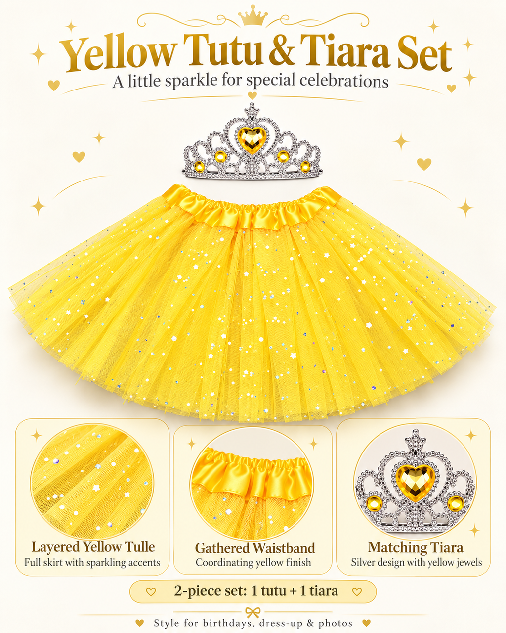 Girls Glitter tutu and matching tiara 2pc set "yellow"
