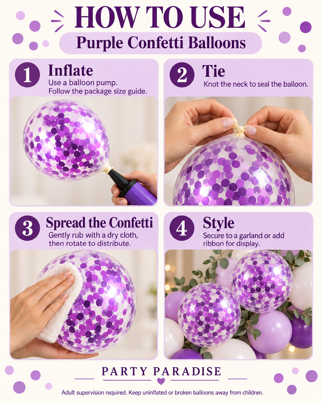 Confetti Balloon in Purple 12 ins 25pk For Birthdays, Weddings, Anniversary, Corporate Events