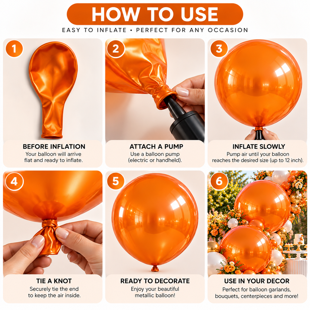 Metallic Balloon 12inches 100ct in "Orange" for Birthdays Parties