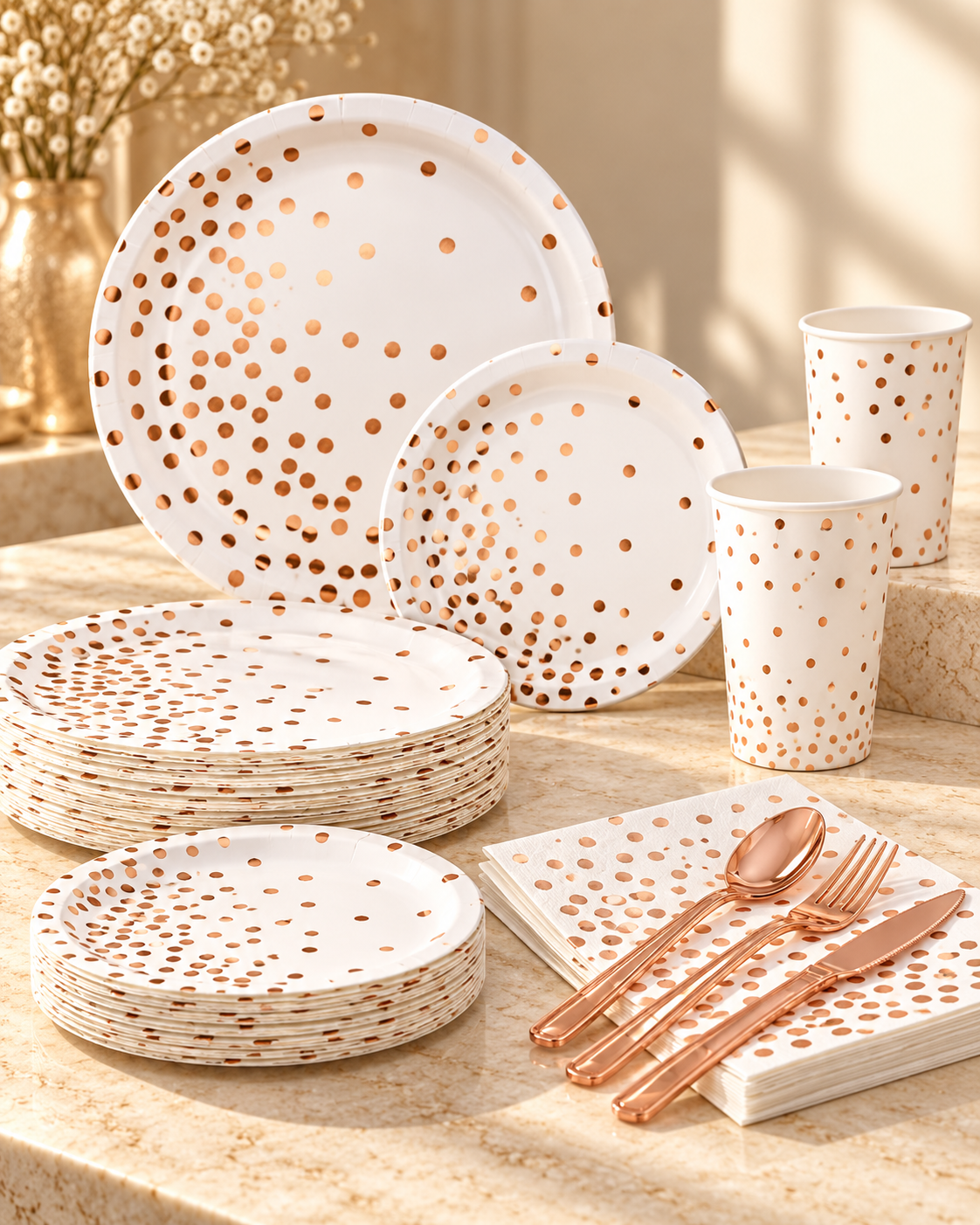 White and Rose Gold Party Tableware Sets 80pcs for Birthday Main image
