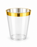 Gold Rimmed Transparent Plastic Cup Single Wall Disposable Champagne Glass 9 oz for Party Wedding 20 PCS