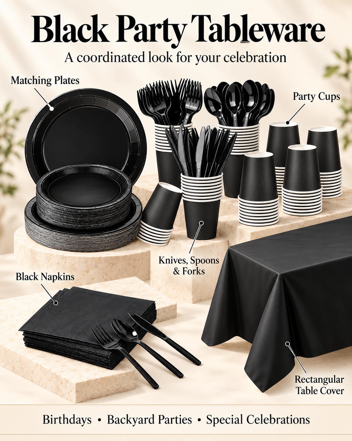 Black Tableware 161 Pieces for 20 Guest