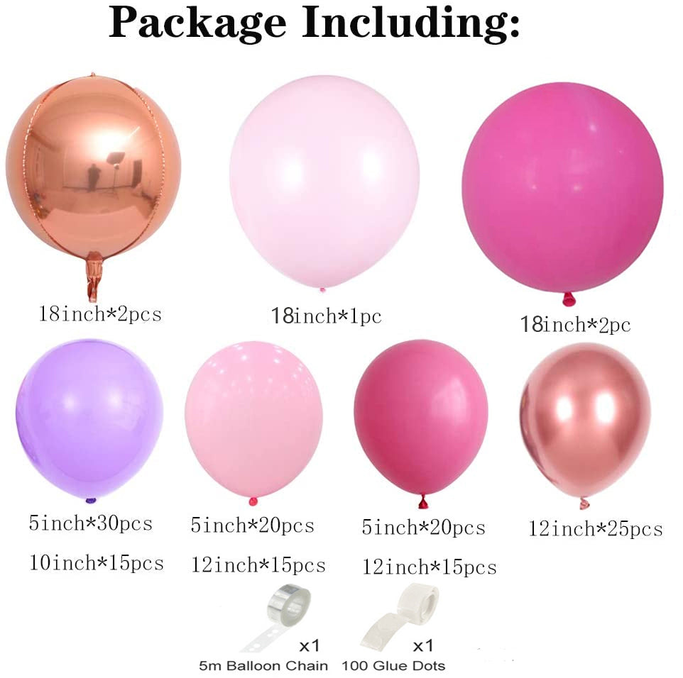 Hot Pink Rose Gold Balloon Garland Kit 147 pcs for Birthday Parties Bridal Parties Gender Reveal Baby Shower Wedding Anniversary Graduation Prom