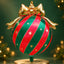 Party Paradise Store Christmas ornament foil balloon with red and green stripes, gold stars, and a metallic gold bow.