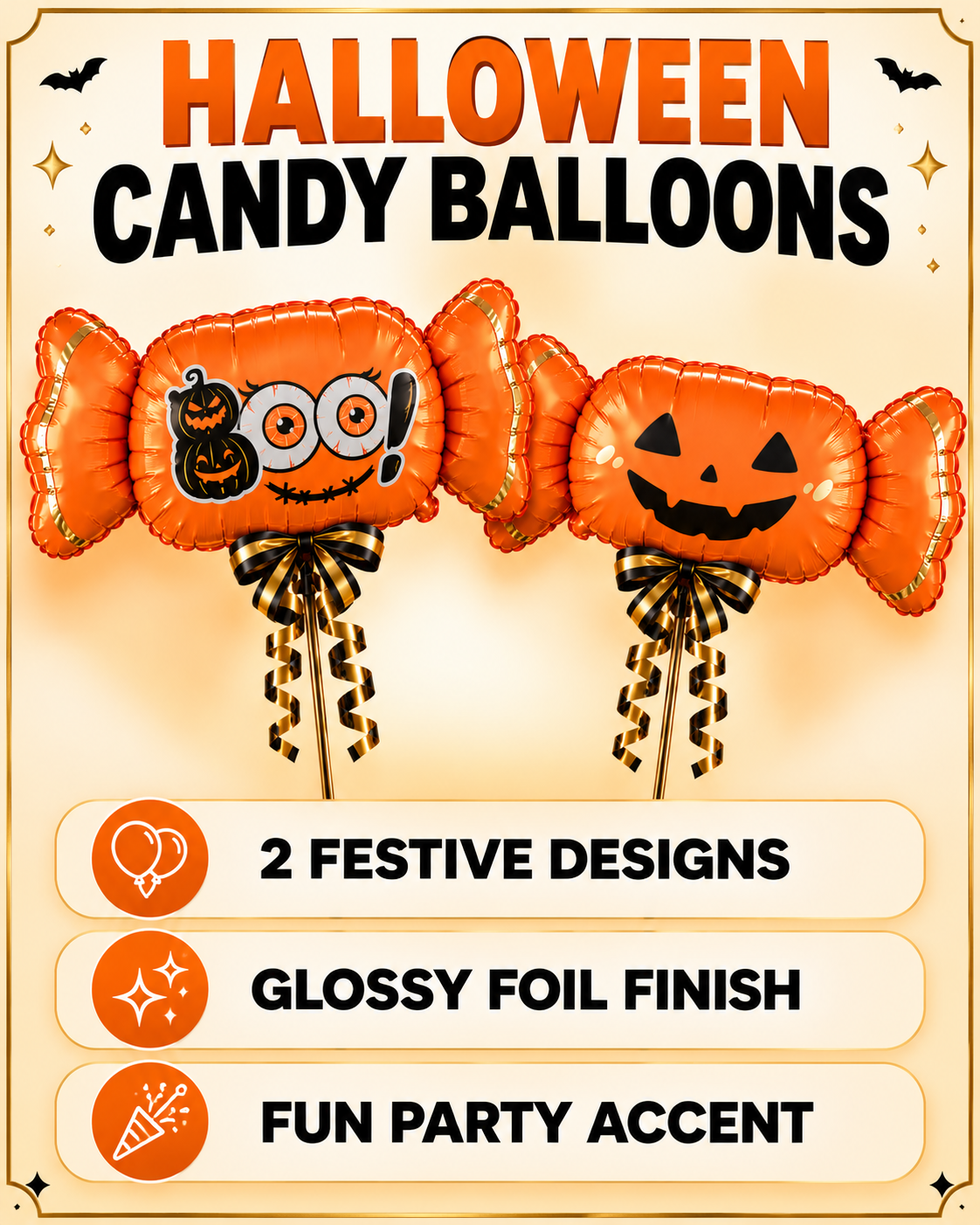 Halloween Candy Orange inflatable Balloon 16.5 inches high and 37 inches wide 42cm*94cm Secondary image