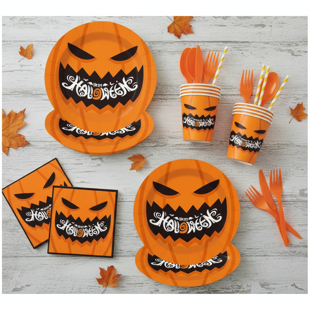Halloween themed plate set that includes plates, cup, napkin and more for 10 guests Secondary image