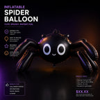 Party Paradise Store inflatable black spider balloon with cute big eyes, perfect for spooky Halloween decorations.