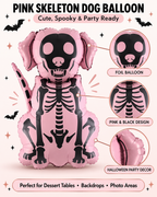 Party Paradise Store pink and black dog skeleton foil balloon for Halloween party decorations and backdrops