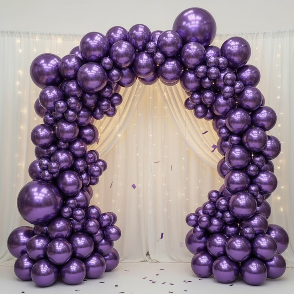 Party Paradise Store purple chrome latex balloon arch for weddings and parties with various sizes