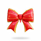 Party Paradise Store red and gold foil balloon bow with star patterns for Christmas holiday party decorations