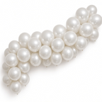 Party Paradise Store 12-inch white metallic latex balloons arranged in a decorative arch for party events.