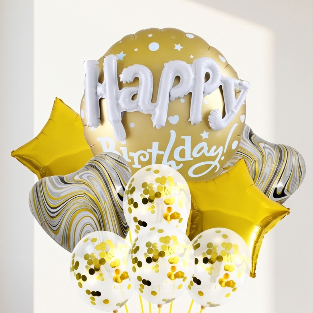 22 in 3D Happy Birthday Balloons Bouquets | Yellow