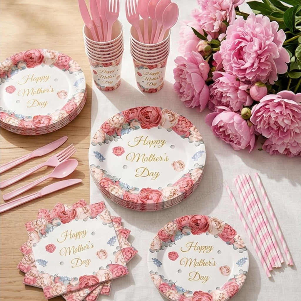 Happy Mother's Day Napkins and Plates Set for Family Dinner – Pink Floral Happy Mothers Day Disposable Paper Plates Tableware Dinnerware for Home Celebration 90pcs