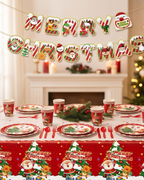 Merry Christmas Tableware Set 117 pcs Plates, Cups, Napkins, Cutlery for 10 guests.