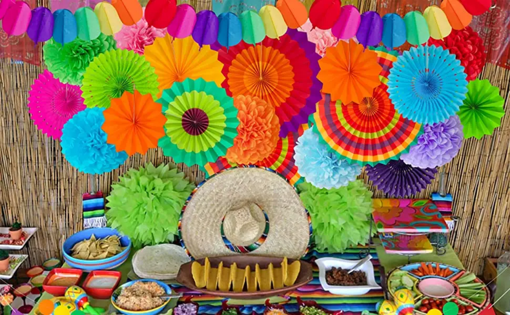 36Pcs Cinco De Mayo Decorations Fiesta Party Decorations Multi-Color Paper Fans Garlands Pennant Pom Poms Hanging Swirls for Birthday Wedding Rainbow Mexican Party